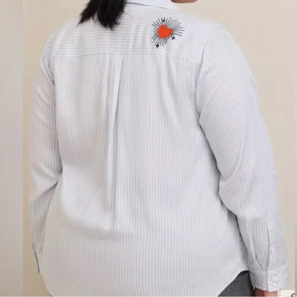 Torrid Blue Striped Embroidered Button Down Shirt - Picture 3 of 9